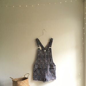 RVCA Printed Denim Overall Shorts